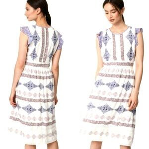 LOFT White and Navy Geometric Blouse